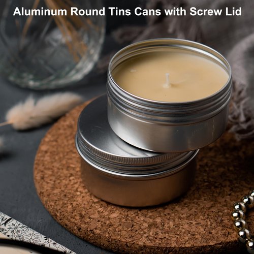 uxcell 2 Oz Tin Cans, 24 Pcs Aluminum Round Tins, Travel Sized Small Metal Tins Cosmetic Sample Containers with Clear Lid for Lotion Bars Beard Balms Candles, White