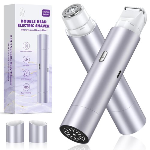 NIPOO Bikini Trimmer for Women, Dual Head Face Shaver Body Hair Trimmmer, IPX7 Waterproof Womens Electric Razor for Legs, Purple
