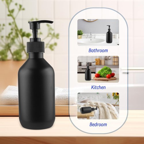 BOSMOIW 3 Pieces 300ML/10OZ Black Matte PET Soap Dispenser,Plastic Shampoo Pump Bottle,Empty Hand Soap Containers,Bathroom Countertop Pump Dispensers for Shampoo,Conditioner,Shower Gel,Massage Oil
