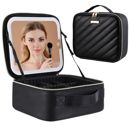 yehapp Travel Makeup Bag with Led Mirror, Portable Makeup Train Case Led Makeup Bag with Mirror Makeup Organizer Bag Travel Organizer Bag Makeup Case Ideal Gifts for Women