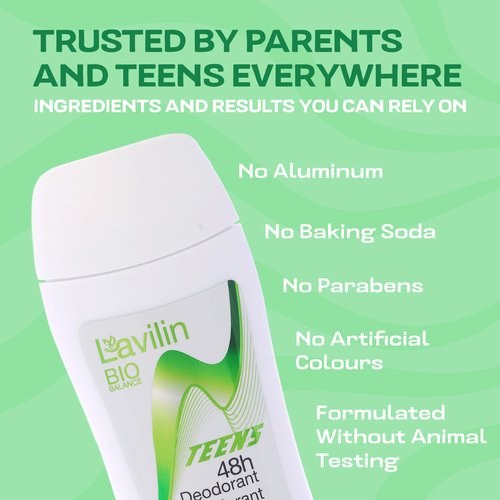 Lavilin Natural Aluminum-Free Deodorant Stick for Teens - Up to 48 Hours of Protection - Natural Formula - 60ml