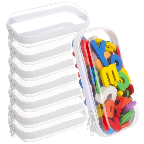 Hokoad 8Pcs Clear Hard Shell Zipper Case, Transparent Hard Plastic Zipper Pouches, Portable Travel Storage Organizer Bins, Hard Plastic Case for Toy Cosmetics Snacks Toiletry (S: 7.8 x 4.3 x 2 Inch)
