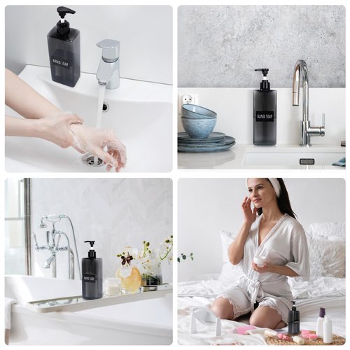 Segbeauty 16.9oz Refillable Bottles, 8pcs 500ml Shampoo and Conditioner Set with Labels, Gray Empty Shampoo Body Soap Conditioner Pump Bottle Dispenser Plastic Bathroom Press Lotion Dispenser