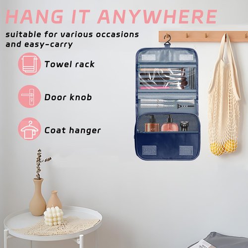 YEMEDA Toiletry Bag Travel Bag with Hanging Hook, Waterproof Capacity Hanging Multifunctional Makeup Bag for Toiletries, Portable Cosmetic Bag Travel Organizer for Women and Men(Royal Blue)