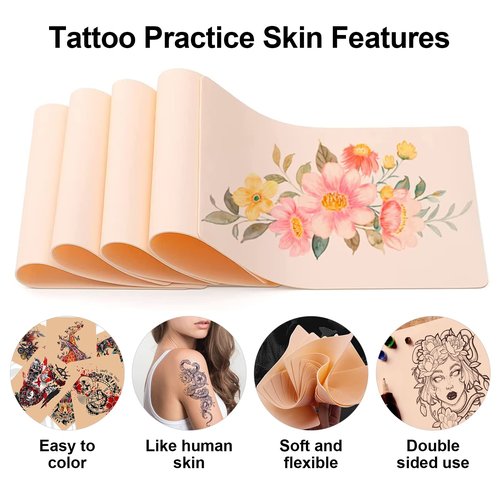 Autdor 1010Pcs Tattoo Practice Skins and Ink Cups Medium with Base Kit - Includes 1000Pcs Pigment Ink Cups 14mm and 10Pcs Blank Tattoo Skin