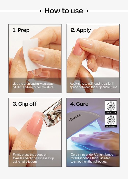ohora Semi Cured Gel Pedi Strips (P Rosy Chrome) - Works with Any Nail Lamps, Salon-Quality, Long Lasting, Easy to Apply & Remove - Includes 2 Prep Pads, Nail File & Wooden Stick