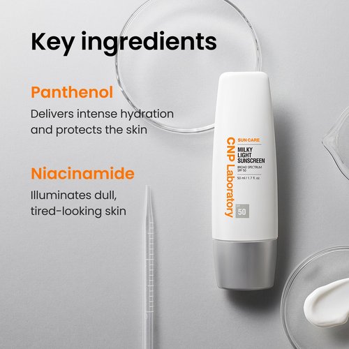 CNP Daily Milky Light Sunscreen (1.7 fl. oz.) - Broad Spectrum SPF 50 UV Protection with Niacinamide, for Face & Body, No White Cast, Fast Absorbing, Non-Greasy Finish, Gifts for Women
