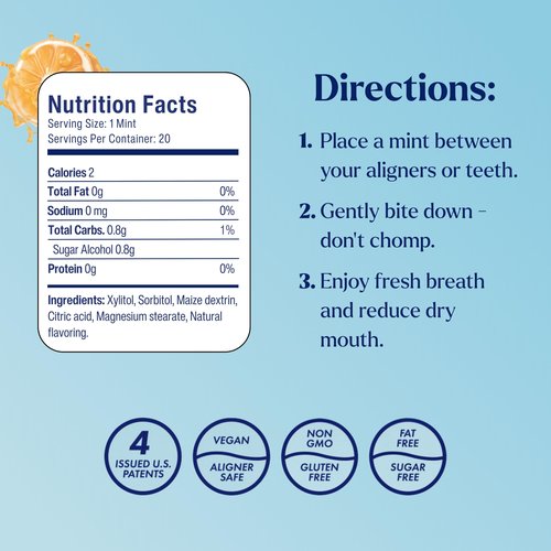 Movemints Clear Aligner Mints - Patented, Edible Alternative to Chewies - Freshen Breath and Improve Dry Mouth with Xylitol - Orange (7 Pack)