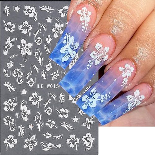 3D Hibiscus Flower Nail Art Stickers - Self-Adhesive Gold, Pink, White Design Decals for Women's Nail Decoration - 4 Sheets