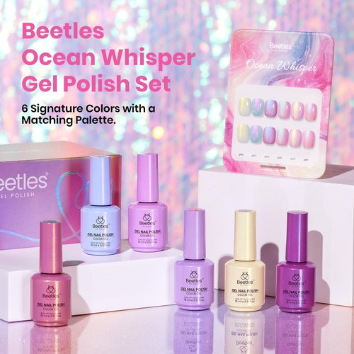 beetles Pearl Gel Polish Set - Ocean Whisper Collection, 15ml Shimmer White Pink Purple Mermaid Nail Swirl Shell Thread Polish Soak Off Uv Gel Polish Effect DIY Manicure Gift for Women