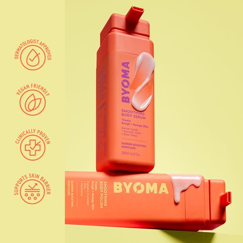 BYOMA Smoothing Body Serum & Polish Bundle – For Breakouts & Textured Skin – Exfoliating + Soothing with PHA, Succinic Acid & Blue Tansy – Skin Barrier Support – 10.4 fl oz + 6.76 fl oz