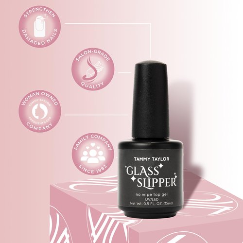 Tammy Taylor Glass Slipper No Wipe Gel Top Coat Nail Polish, Professional UV/LED Quick Cure Manicure Finish, Non Yellowing, No Chip, High Gloss Clear Gel Polish for Acrylic Tips and Gelegance