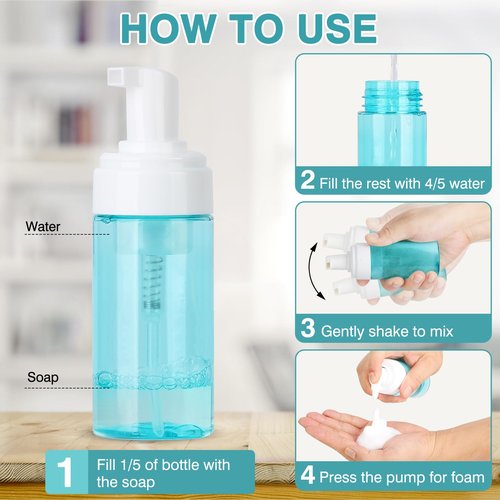 Boenoea Plastic Foam Pump Bottle, 4oz/120ml Foam Bottles Dispenser BPA Free Empty Refillable Container for Hand Soap, Shampoo - Pack of 2 Clear
