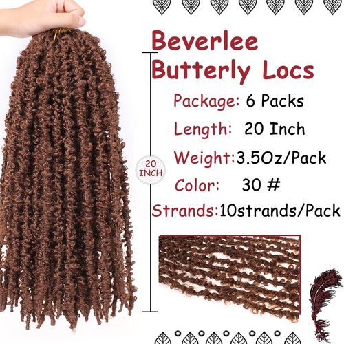 Beverlee Brown Butterfly Locs Crochet Hair 20 Inch Distressed Faux Locs Pre-looped 30 Goddess Locs Crochet Braids Handmade Extended Soft Locs For Women Extensions (6 Pack 30#)