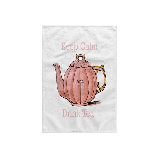 3D Rose Image of Keep Calm and Drink Tea with Vintage Teapot Hand Towel, 15" x 22"