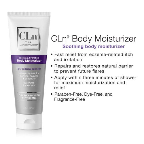 CLn® Body Moisturizer - A skin protectant delivering 2% Colloidal Oatmeal, Paraben-Free, Dye-Free & Fragrance-Free, 8 fl. oz.
