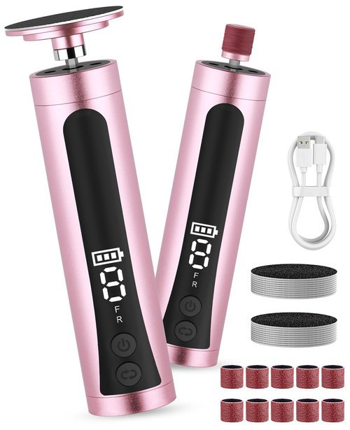 Electric Feet Callus Remover Rechargeable Electric Foot File Heel Scraper 9 Speeds 2 Sanding Heads LCD Display Cordless Foot Sander Grater Grinder for Cracked Dead Skin Women Men Home Pedicure (Pink)