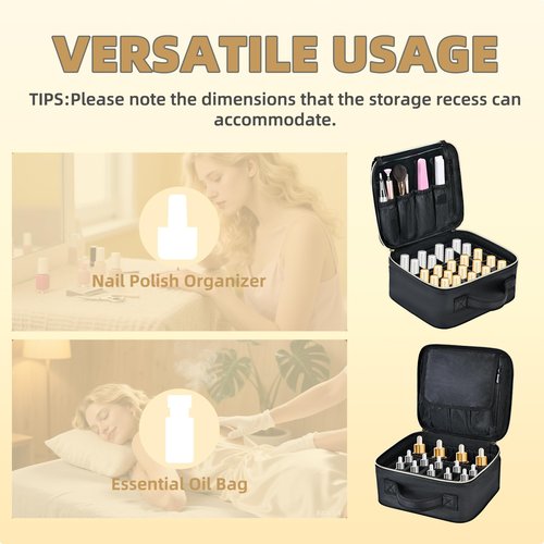 Junyaoxuan Nail Polish Storage Organizer,Portable Nail Polish Travel Storage Bag Hold Variety of Bottles,DIY Partition Design,with Manicure Tools Storage Sections（Bag Only）