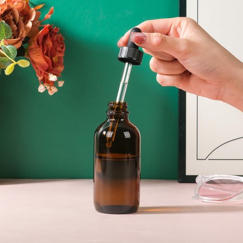 RAMFIYN 3 pack 4oz Amber Glass Dropper Bottle Refillable Tincture Bottles with Strong Measured Dropper Empty Essential Oil Container with Funnel and Labels