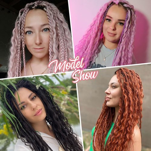 24 Inch Clip in Dreadlock Hair Extensions 10Clips 40 Strands Mixed Synthetic Dreads Extensions for Women,Handmade Soft Straight Boho Wavy Dreads,Gray/White