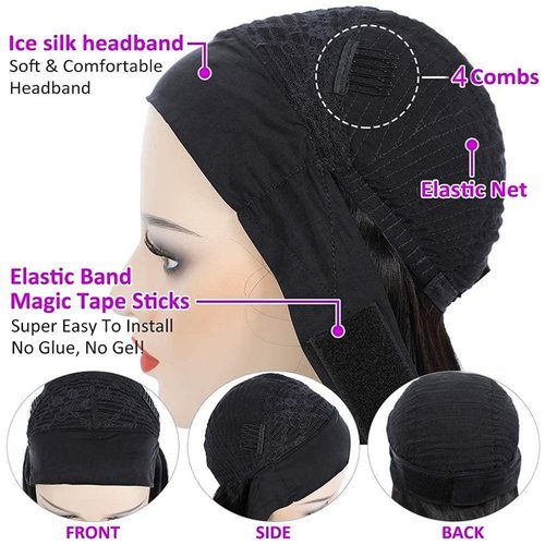 mmiQus Headband Wig Human Hair Water Wave None Lace Front Glueless Curly Wig With Pre-Attached Scarf For Black Women Put And Go Wig Natural Beginner-Friendly 14 Inch