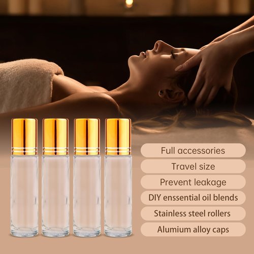 inice 100 Pack,10ml Roller Bottles for Essential Oils Applicator Clear Glass Bottles Stainless Steel Roll On Ball for Daily Care