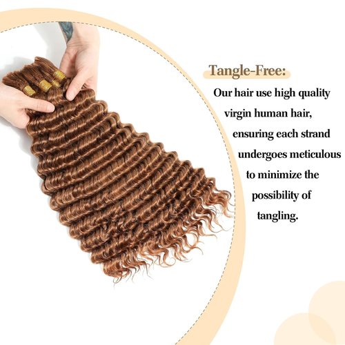 Ubinica Color 30# Auburn Brown Deep Wave Human Braiding Hair for Boho Braids 2 Bundles Total 100g 22 Inch Deep Wave Bulk Braiding Hair for Boho Braids