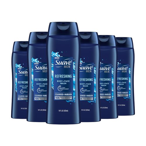 Suave Body Wash Bundle - Cocoa Butter Shea and Men's Cedarwood Mandarin Scents, Vitamin E, 18 Oz Packs of 6
