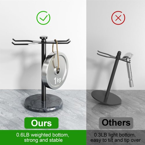 pickpiff Safety Razor Stand with Brush Holder, Marble Base with Black Metal Holder Heavy Duty, Extra Wide Openings, Fits Most Brushes and All Kinds Of Razors