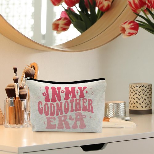 RYYCDOI In My Godmother Era Makeup Bag, Godmother Mother's Day Gifts, Godmother Gifts from Godchild, Pink Godmother Makeup Bag Cosmetic Pouch