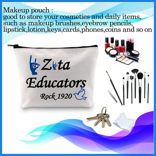 PXTIDY Greek Sorority Gift Makeup Bag Zeta Educators Rock 1920 Cosmetic Bag Sisterhood Gift Sorority Gift