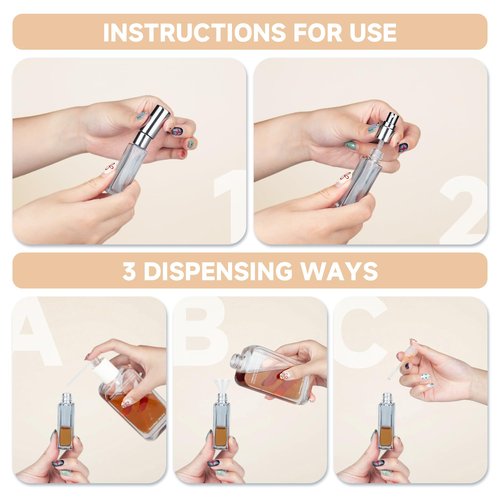 ZIZEMOJA Perfume Refill Bottle, Mini Leak-proof Portable Perfume Travel Refillable Dispenser, 3pcs 10ml Empty Atomizer Sprayer, Pocket Glass Bottle with Funnel and Pipette for Cologne (Light Gray)