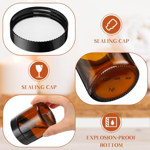 Norme 24 Pcs 4 oz Glass Jars with Lids Leakproof Round Airtight Empty Cosmetic Jars with Inner Liners Lid for Storing Lotions Powder Ointments Candle Making Tins (Black,Amber)