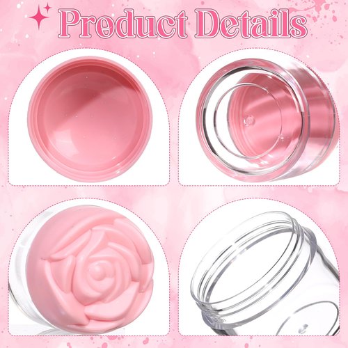 RONRONS 24 Pack Pink Rose Flower Shaped Empty Cream Jars, Clear Leak-Proof Plastic Cosmetic Containers with Lids for Makeup, Nail Polish, Bulk Wholesale for Small Business