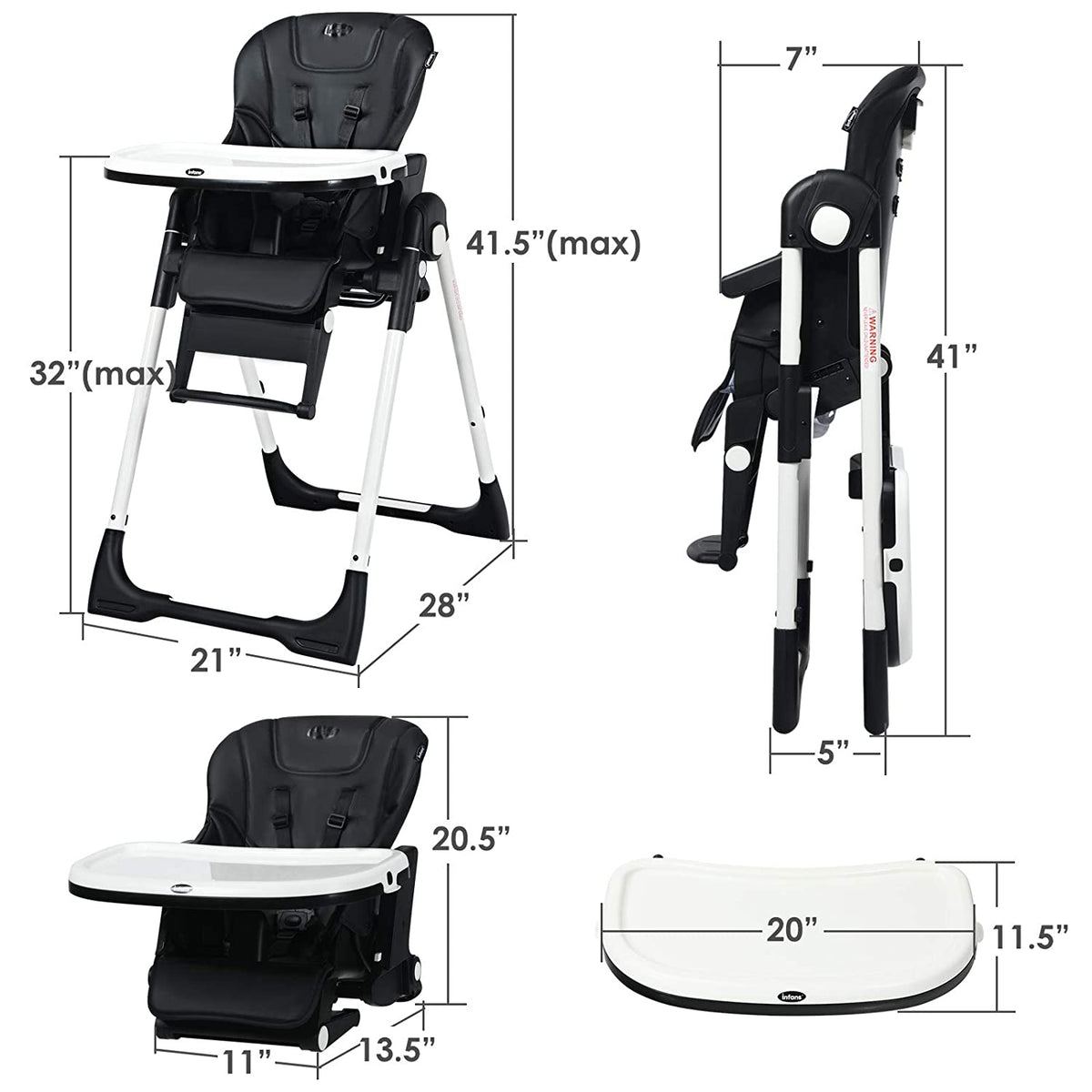 Costway 4-in-1 Baby High Chair Booster Seat Black with Adjustable Height & Recline