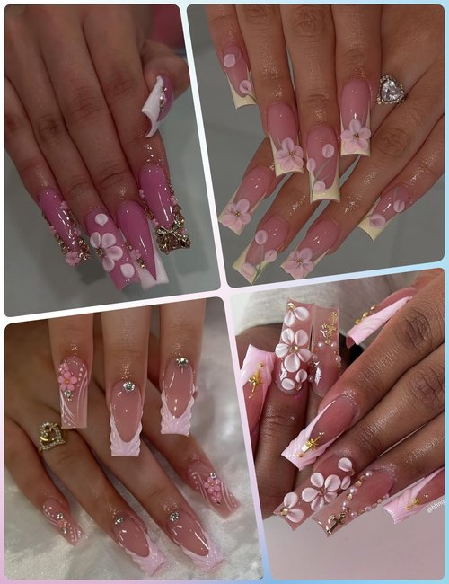 OPMADM 3000 Pcs 3D Flower Nail Charms and Gems 24 Grid Charms for Nails Design Colorful Nail Art Charms 4 Styles of Big and Small Flowers are Suitable for Spring and Summer