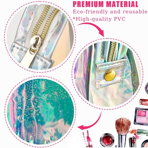 TotePrint Green Transparent Laser Cosmetic Bag Iridescent Holographic Waterproof PVC Makeup Organizer Bag for Women (Green)