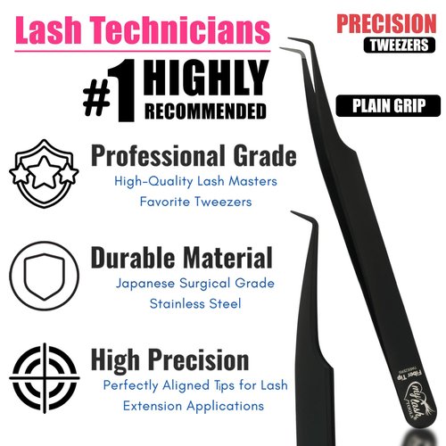 My Lash Tools Fiber Tip Lash Tweezers for Eyelash Extension Curved 90 Degree Angle Boot Tweezer Best for Volume, Individual Isolation & Classic Lashes Stainless Steel Lash Supply (CEC-F08/01)