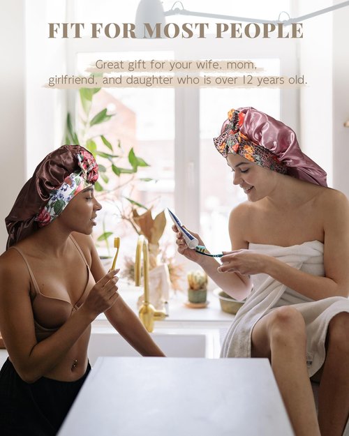 MBJERRY Long Satin Braids Bonnet - Silk Hair Bonnets for Sleeping Stretchy Tie Band for Black Women Elastic Sleep Cap for Curly Hair (Brown)