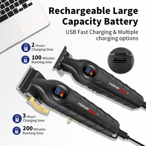 HIENA PRO Professional Hair Clipper Set & Trimmer Kit for Men, Rechargeable Cordless Barber Clippers for Hair Cutting, Haircut Clippers, Perfect Gift for Men