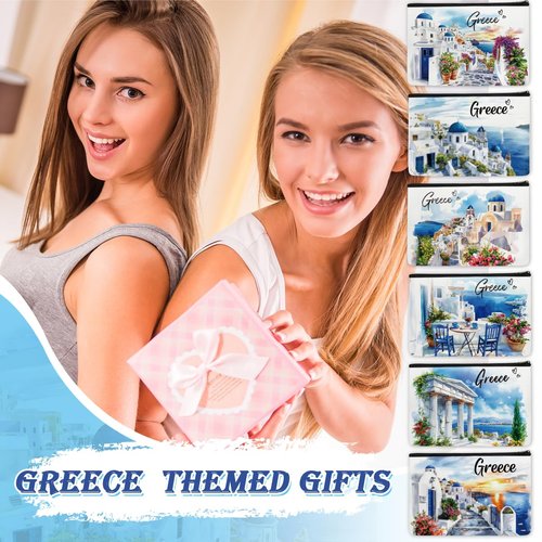 SEAOYOZO 6 Pcs Greece Makeup Bags Gifts for Women, Greece Souvenirs Greek Mythology Gifts Greece Travel Must Haves Watercolor Cosmetic Bag for Girls Wife Best Friend Sister Daughter Coworkers