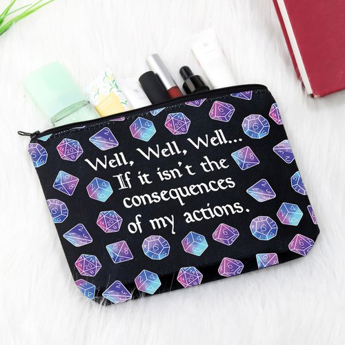 GJTIM DandD Gift Role Playing Games Gift Dice Pouch DandD Accessory Pouch Bag Games Makeup Bag for RPG Gamer (My Actions Bag)