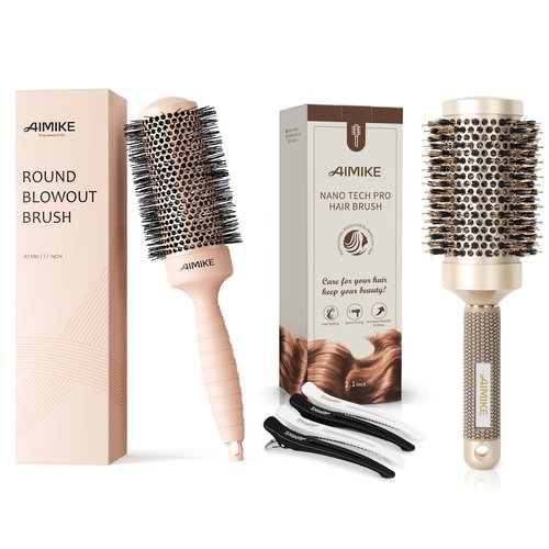 AIMIKE Round Brush Set w/Nano Ion Thermal Ceramic Tech, Professional Blow Out & Styling Brush, Maximum Volume and Shine, Barrels 2.1' & 1.7'