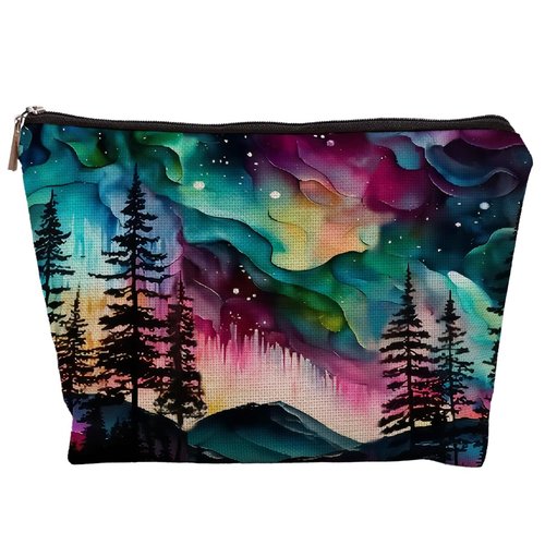 uinwk Northern Lights Makeup Bag for Women, Aesthetic Makeup Bag, Aurora Borealis Cosmetic Bags, Womens Makeup Bag, Canvas Makeup Bag, Large Makeup Pouch