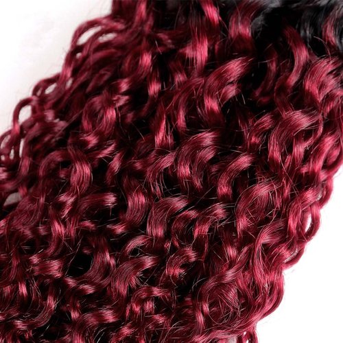 Burgundy Curly Bundles Human Hair Ombre Burgundy Human Hair Bundles 1B99J Bundle 12 14 16 Inch Double Weft Brazilian Virgin Remy Hair Extensions For Women Deals 300G