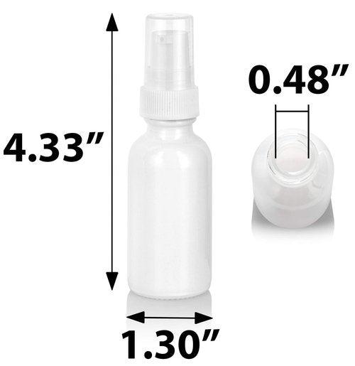 JUVITUS 1 oz High Shine Gloss White Glass Boston Round Bottle with White Treatment Pump (24 pack)