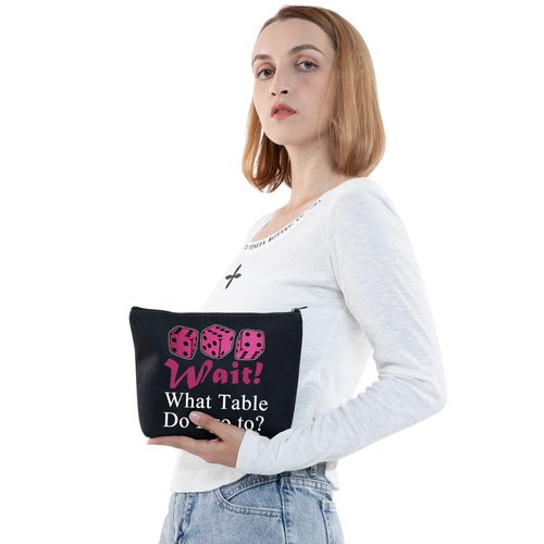 JNIAP Dice Game Makeup Bag Game Night Gifts Dice Gamer Zipper Pouch Dice Queen Gifts(Wait What table bl mb)