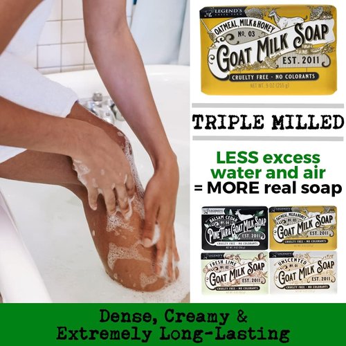 Legend's Creek Farm Goat Milk Soap - Triple Milled Cleansing Moisturizing Bar for Hands and Body - 9 Oz Creamy Lather, Nourishing, Natural Soap for Sensitive Skin (Unscented, Pack of 2)