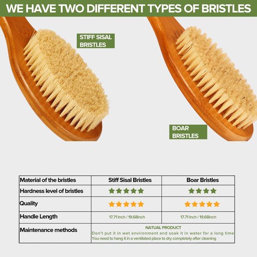 ICANdOIT-19.68Inch Natural Boar Bristles Anti-Slip Extra Long Handle Bath Brush,Bent Handle Shower Scrubber for Exfoliating,Shower Back Brush,Exfoliation Set with Pumice Stone (1 Pack)