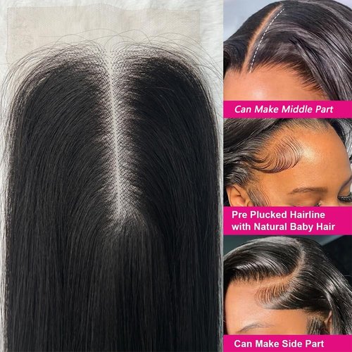 WIGHUB 2x6 Hd Lace Closure Straight Indian Virgin Human Hair,18Inch Middle Part Pre Plucked Natural Hairline Transparent Swiss Lace Closure Human Hair